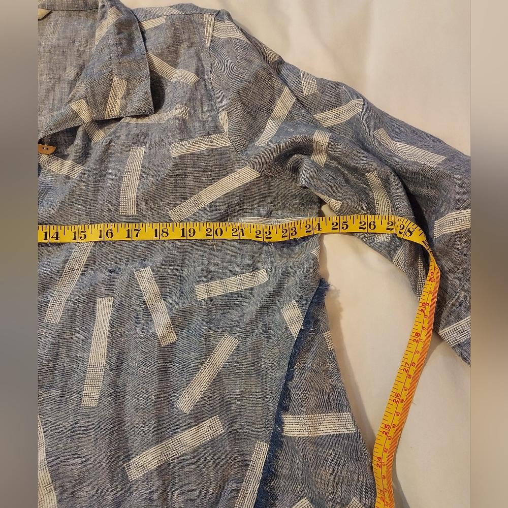 John Mark Dashed Pattern 100% Linen Chambray Top … - image 4